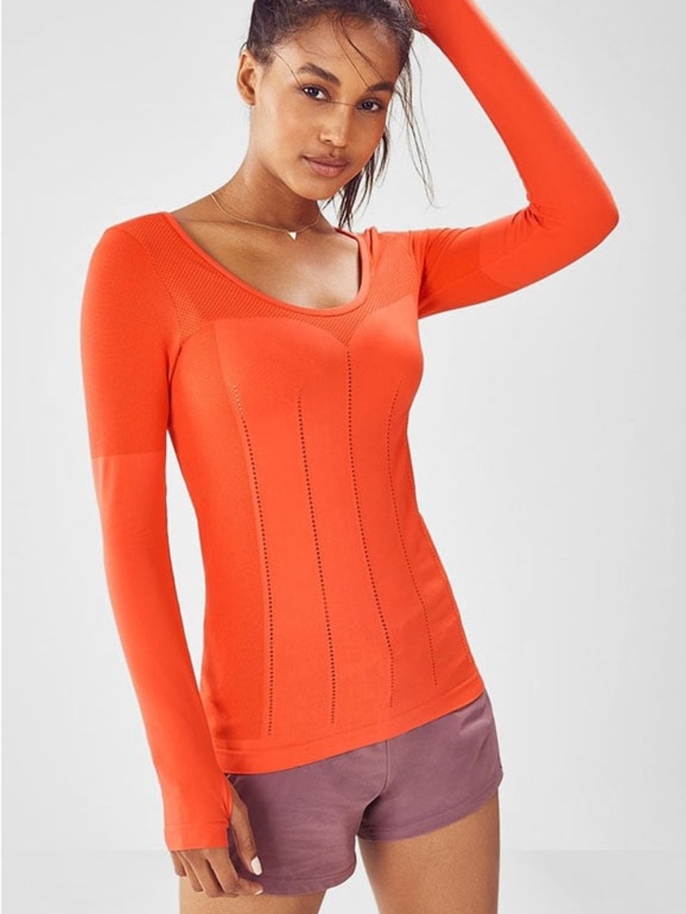 Fabletics Delta Seamless Tangerine Orange Long-Sleeve Top